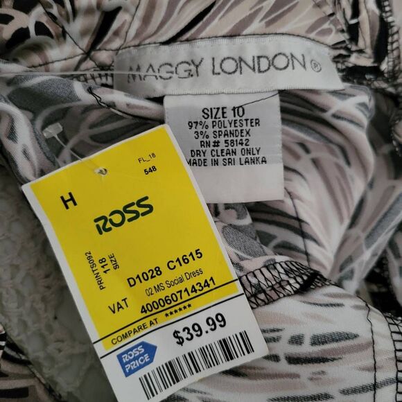 Maggie London NEW Neutral Black & White Tight Hugging Ruffled Top V Neck Dress - Picture 10 of 12